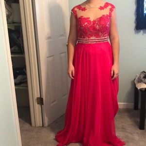 Pink long prom dress with lace/beaded top